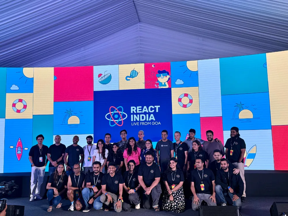 A big picture of all speakers on stage